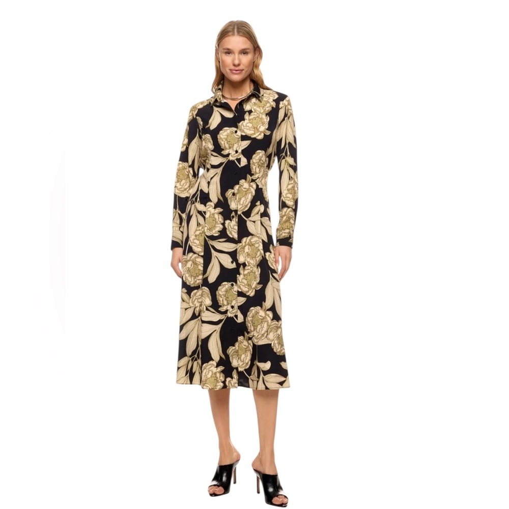 Thakoon- Floral Black and Cream Midi Dress Size 16